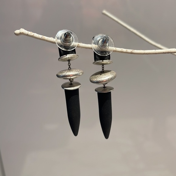 Marla Wynne Black & Silver tone Spike dangle 2” earrings - Picture 3 of 5